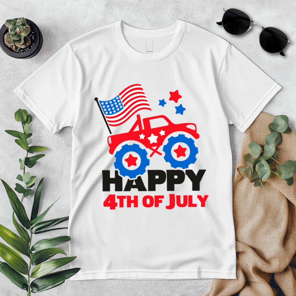 Happy 4th Of July Monster Truck American Flag Premium T-Shirt