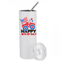 Happy 4th Of July Monster Truck American Flag Stainless Steel Tumbler