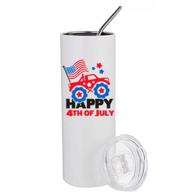 Happy 4th Of July Monster Truck American Flag Stainless Steel Tumbler