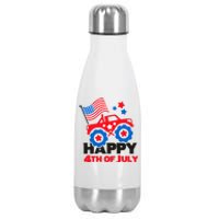 Happy 4th Of July Monster Truck American Flag Stainless Steel Insulated Water Bottle