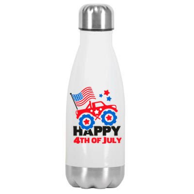 Happy 4th Of July Monster Truck American Flag Stainless Steel Insulated Water Bottle