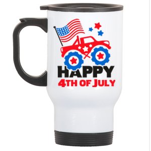 Happy 4th Of July Monster Truck American Flag Stainless Steel Travel Mug