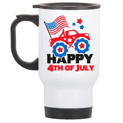 Happy 4th Of July Monster Truck American Flag Stainless Steel Travel Mug