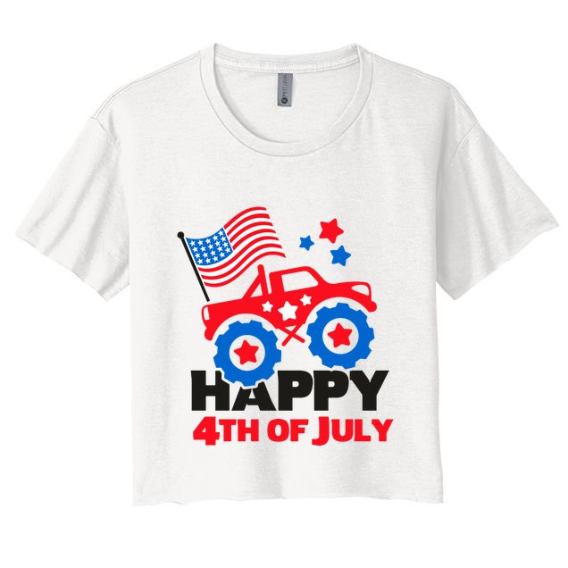 Happy 4th Of July Monster Truck American Flag Crop Top