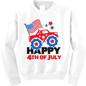 Happy 4th Of July Monster Truck American Flag Kids Sweatshirt