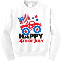 Happy 4th Of July Monster Truck American Flag Kids Sweatshirt