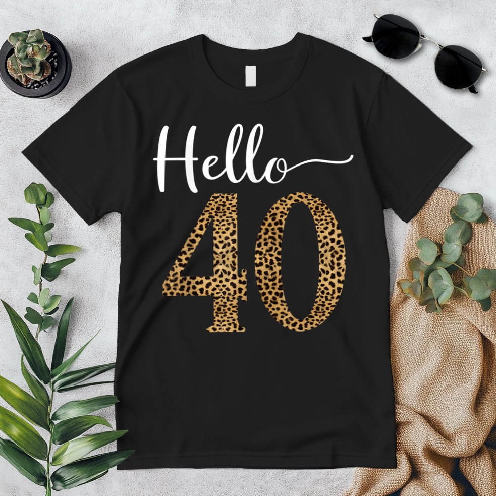 Hello 40 Years Leopard Print 40th Birthday Party Woman Gift Premium T-Shirt