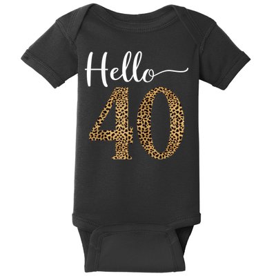 Hello 40 Years Leopard Print 40th Birthday Party Woman Gift Baby Bodysuit