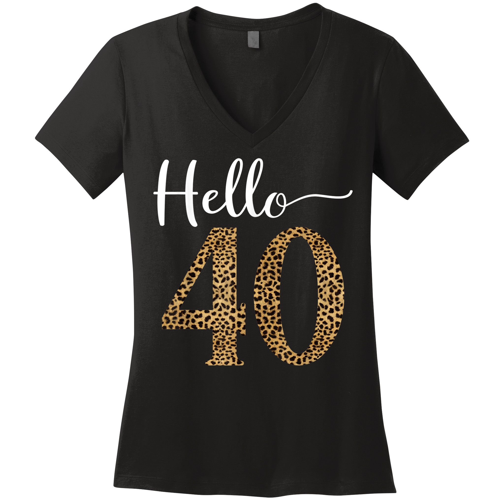 Hello 40 Years Leopard Print 40th Birthday Party Woman Gift Women's V-Neck T-Shirt