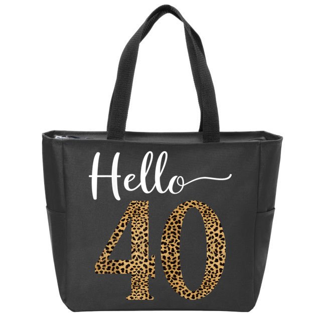 Hello 40 Years Leopard Print 40th Birthday Party Woman Gift Zip Tote Bag