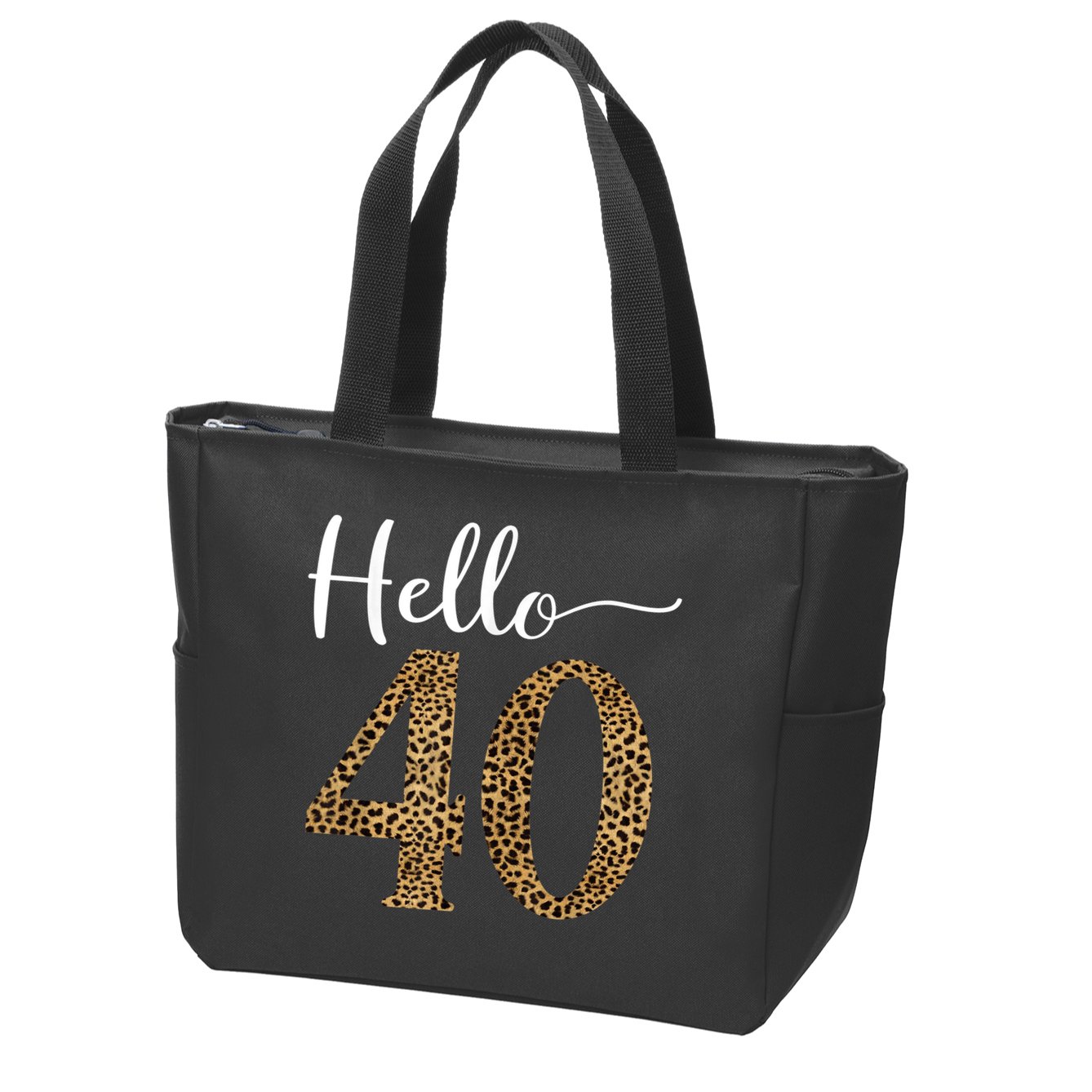 Hello 40 Years Leopard Print 40th Birthday Party Woman Gift Zip Tote Bag