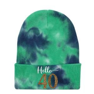 Hello 40 Years Leopard Print 40th Birthday Party Woman Gift Tie Dye 12in Knit Beanie