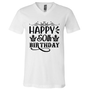 Happy 50th Birthday Celebration Graphic V-Neck T-Shirt