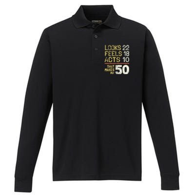 Hilarious 50th Birthday Idea I 50 Years Performance Long Sleeve Polo