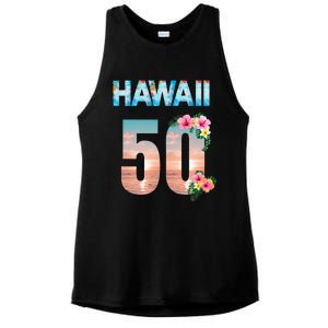 Hawaii 50th Birthday Hawaiian Aloha Beach Hibiscus Ladies PosiCharge Tri-Blend Wicking Tank