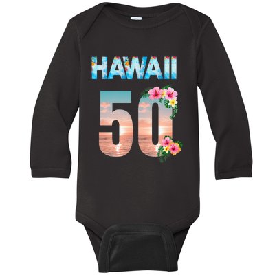 Hawaii 50th Birthday Hawaiian Aloha Beach Hibiscus Baby Long Sleeve Bodysuit