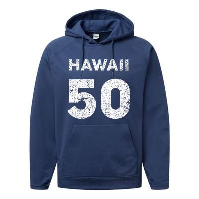 Hawaii 50 Birthday Hawaii 50th State Vintage Performance Fleece Hoodie