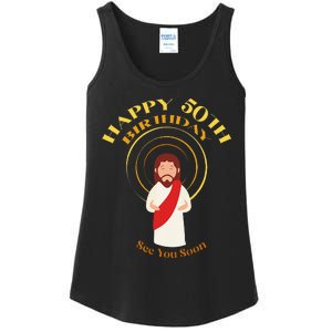 Happy 50th Birthday Christian Jesus See You Soon Ladies Essential Tank