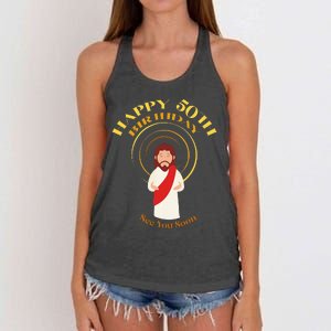 Happy 50th Birthday Christian Jesus See You Soon Women's Knotted Racerback Tank