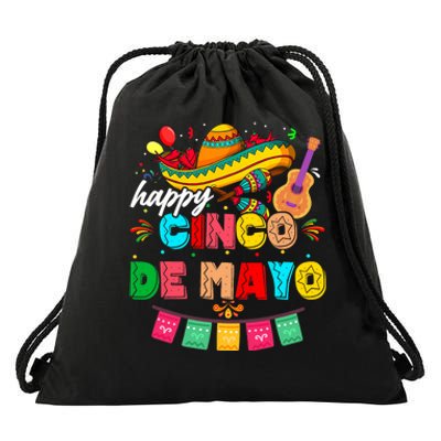 Happy 5 De Mayo Lets Fiesta Viva Mexico Cinco De Mayo Drawstring Bag