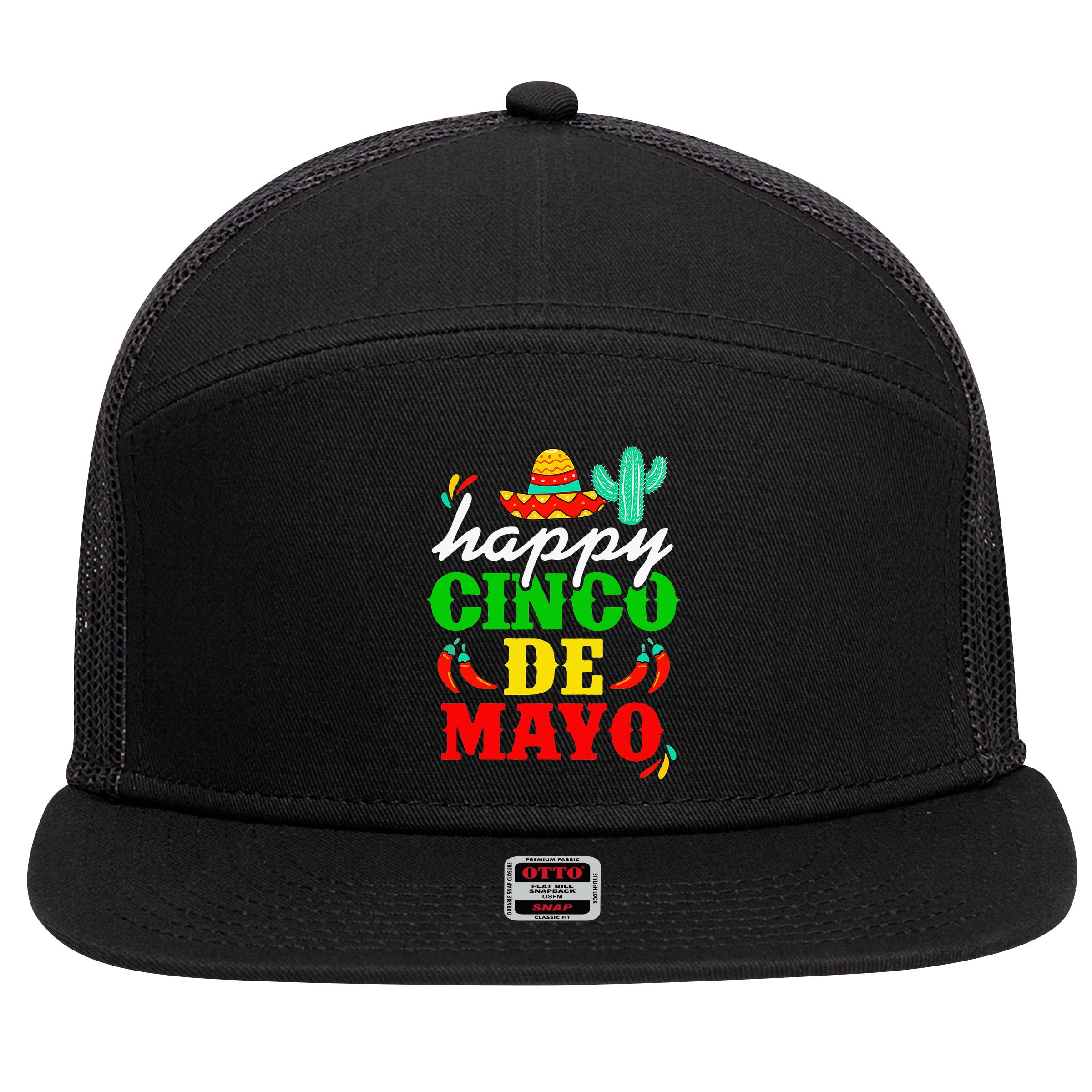 Happy 5 De Mayo Cinco de Mayo Viva Mexico 5 De Mayo 7 Panel Mesh Trucker Snapback Hat