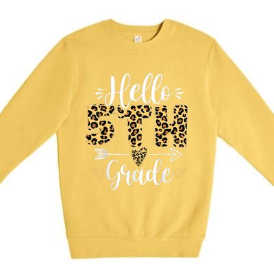 Hello 5th Fifth Grade Leopard Teacher Back To School Premium Crewneck Sweatshirt