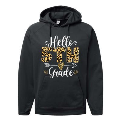 Hello 5th Fifth Grade Leopard Teacher Back To School Performance Fleece Hoodie