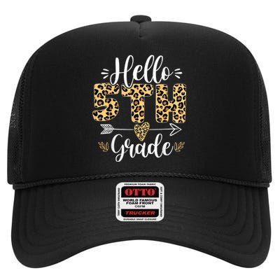 Hello 5th Fifth Grade Leopard Teacher Back To School High Crown Mesh Back Trucker Hat