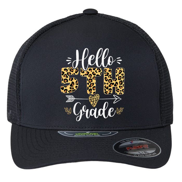 Hello 5th Fifth Grade Leopard Teacher Back To School Flexfit Unipanel Trucker Cap