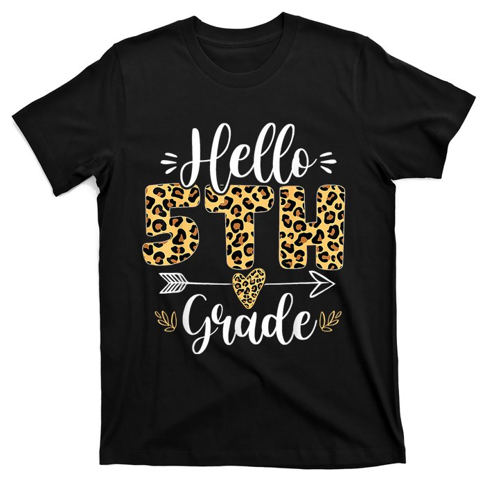 Hello 5th Fifth Grade Leopard Teacher Back To School T-Shirt