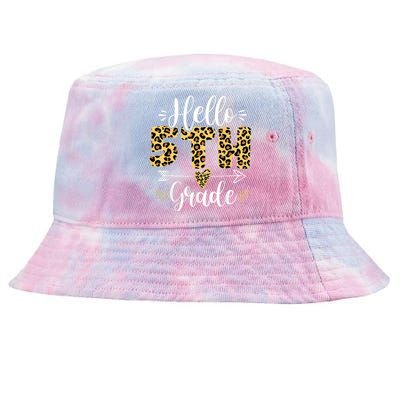 Hello 5th Fifth Grade Leopard Teacher Back To School Tie-Dyed Bucket Hat