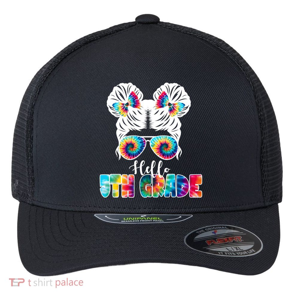 Hello 5th Grade Colorful Flexfit Unipanel Trucker Cap