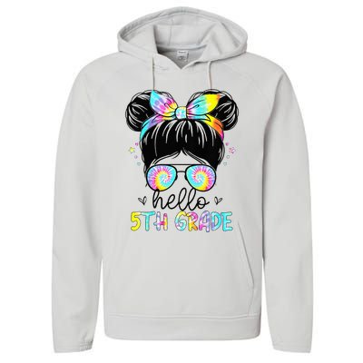 Hello 5th Grade Messy Hair Bun Back To School First Day Performance Fleece Hoodie