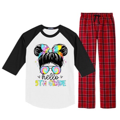 Hello 5th Grade Messy Hair Bun Back To School First Day Raglan Sleeve Pajama Set