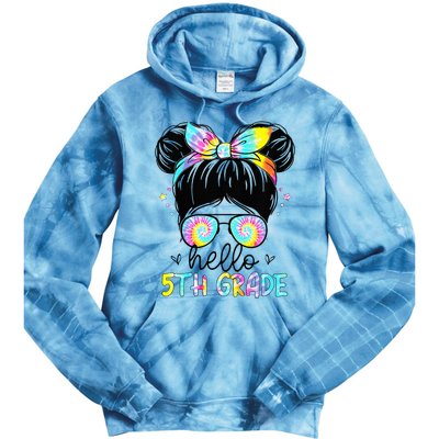 Hello 5th Grade Messy Hair Bun Back To School First Day Tie Dye Hoodie