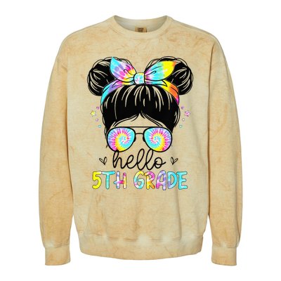 Hello 5th Grade Messy Hair Bun Back To School First Day Colorblast Crewneck Sweatshirt