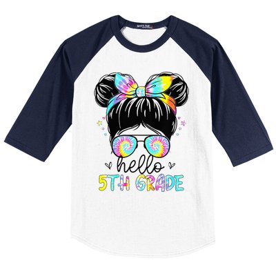 Hello 5th Grade Messy Hair Bun Back To School First Day Baseball Sleeve Shirt