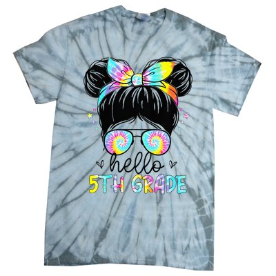 Hello 5th Grade Messy Hair Bun Back To School First Day Tie-Dye T-Shirt