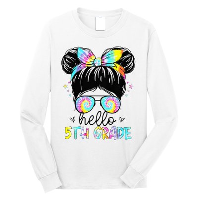 Hello 5th Grade Messy Hair Bun Back To School First Day Long Sleeve Shirt