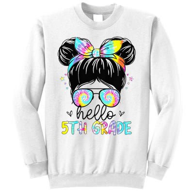 Hello 5th Grade Messy Hair Bun Back To School First Day Sweatshirt