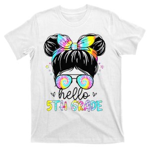 Hello 5th Grade Messy Hair Bun Back To School First Day T-Shirt