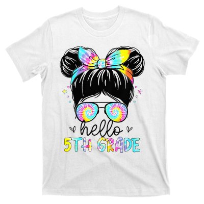 Hello 5th Grade Messy Hair Bun Back To School First Day T-Shirt