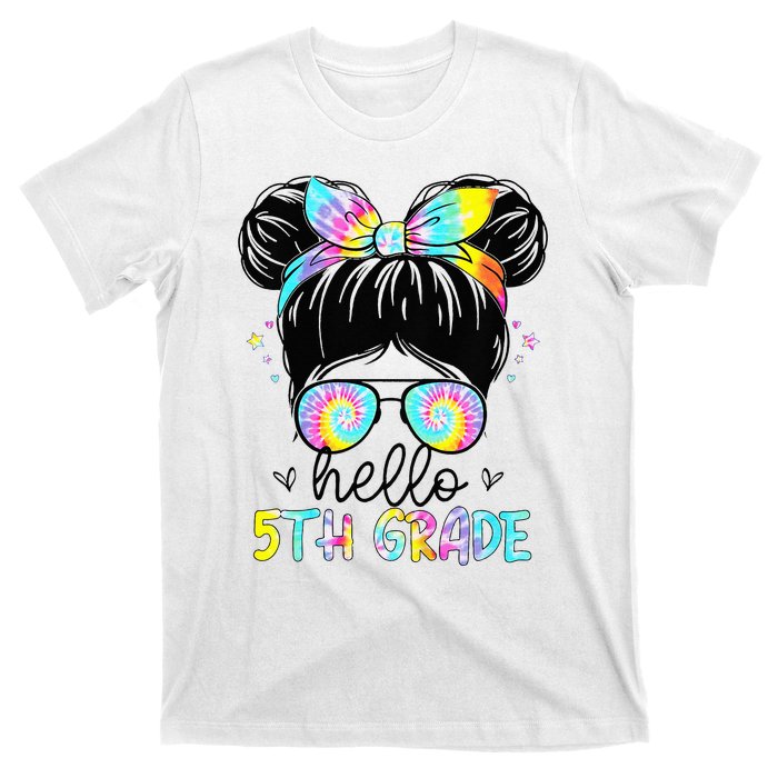 Hello 5th Grade Messy Hair Bun Back To School First Day T-Shirt