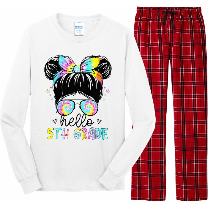 Hello 5th Grade Messy Hair Bun Back To School First Day Long Sleeve Pajama Set