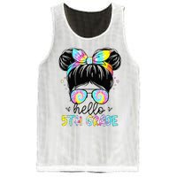 Hello 5th Grade Messy Hair Bun Back To School First Day Mesh Reversible Basketball Jersey Tank