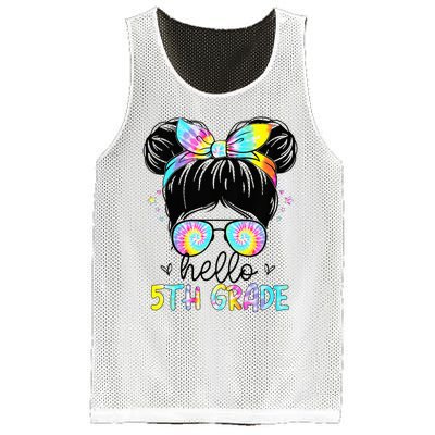 Hello 5th Grade Messy Hair Bun Back To School First Day Mesh Reversible Basketball Jersey Tank