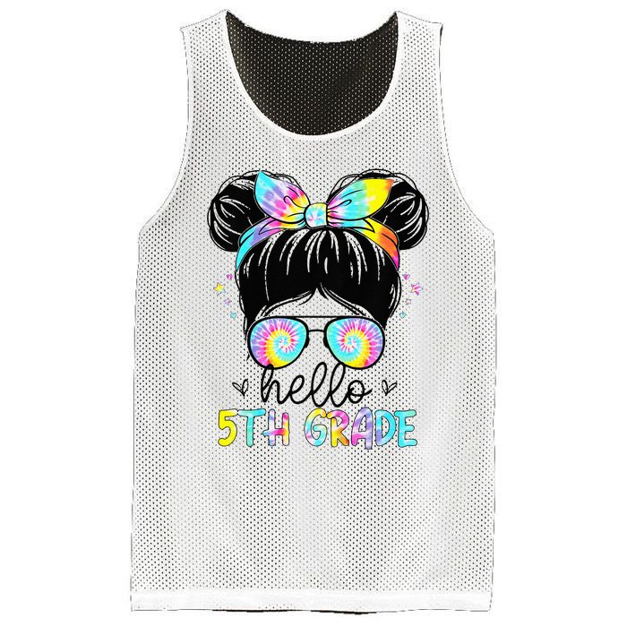 Hello 5th Grade Messy Hair Bun Back To School First Day Mesh Reversible Basketball Jersey Tank