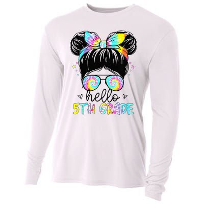 Hello 5th Grade Messy Hair Bun Back To School First Day Cooling Performance Long Sleeve Crew