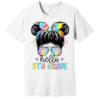 Hello 5th Grade Messy Hair Bun Back To School First Day Premium T-Shirt