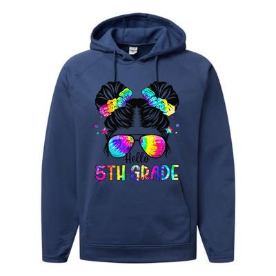 Hello 5th Grade Messy Bun Team Fifth Grade Back To School Performance Fleece Hoodie